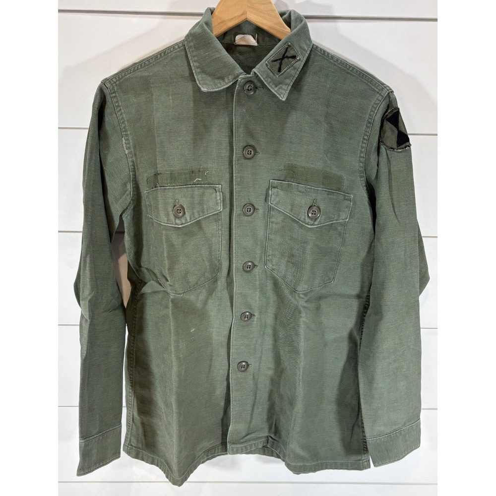 Vintage Vietnam Era US Army Utility Shirt OG-107 15 1/12 x 33 7th Infantry Patch